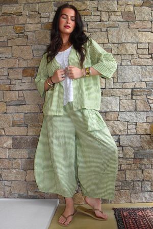Arbi Gingham Pocket Culotte Pant Soft Olive
